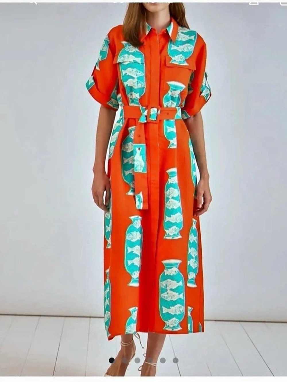 Hunter Bell Lyle Midi Dress in Orange & Green Size Small